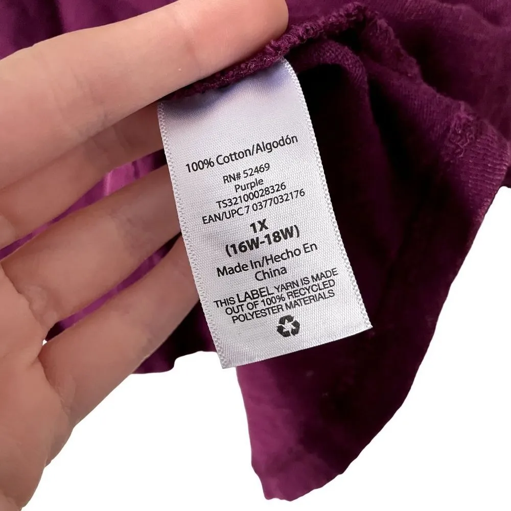 Terra Sky purple cotton 3/4 sleeve top blouse crewneck shirt bright deep comfort - Image 5