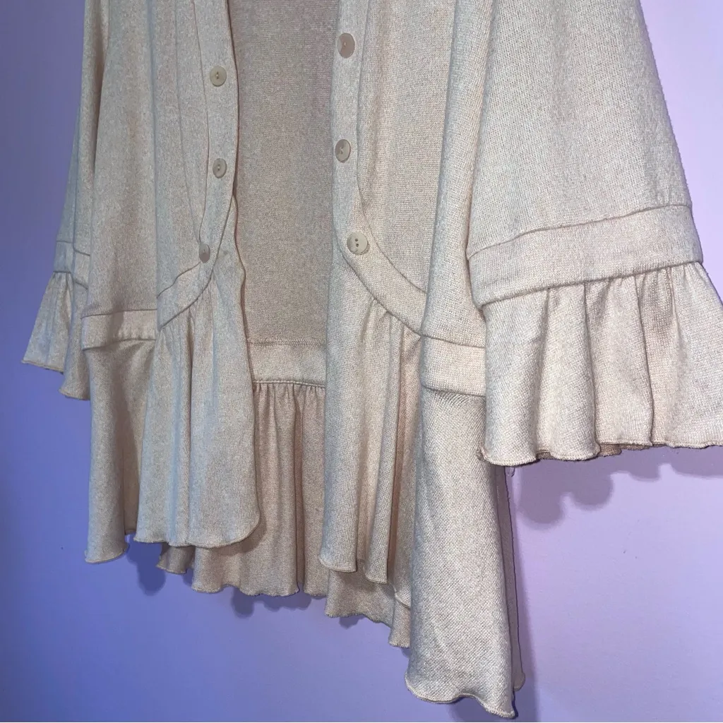 Bali Pink Peplum Cardigan Large Merino Wool Ruffle Coquette Soft Girl Balletcore - Image 3