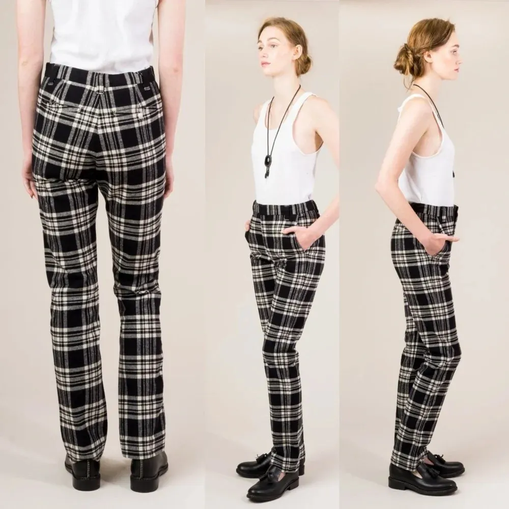 Vivien Ramsay work pant in black and cream plaid flannel sz 26 - Image 16