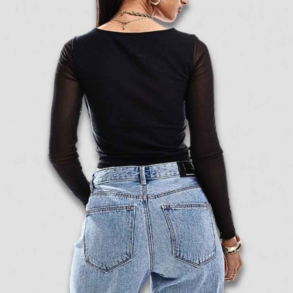 ASOS Design Black Mesh Long Sleeve Square Neck Top 22 - Image 2