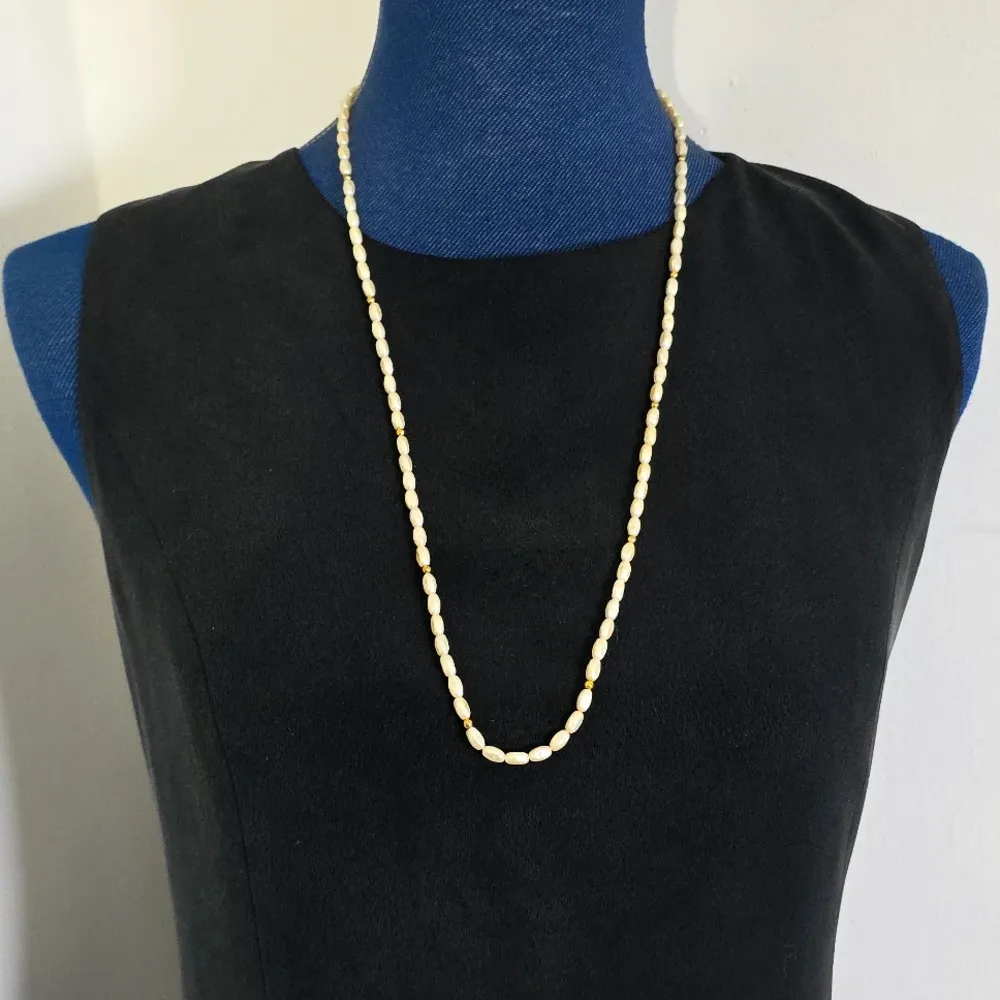 Vintage Freshwater Rice Pearl Necklace and Earrings Pat 537965 Gold - Image 8