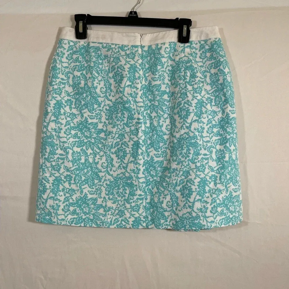 Óscar de la Renta turquoise & white floral pleated lined skirt 10P - Image 2