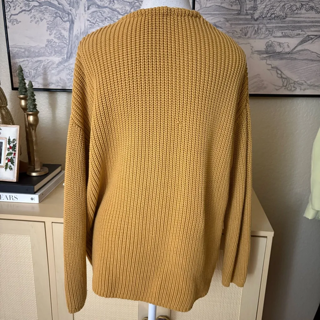 JENNI KAYNE Fisherman Organic Cotton V Neck Knit Sweater in Mustard Size Medium - Image 6