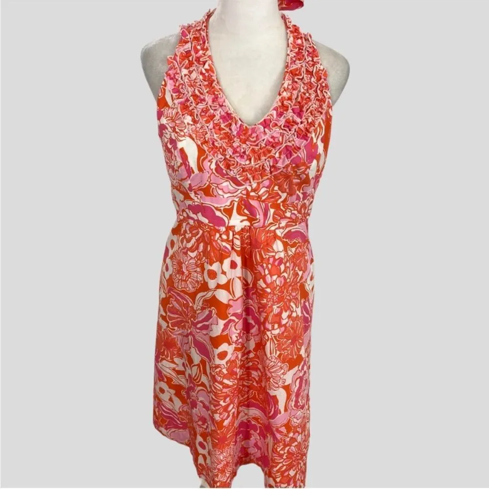 Lilly Pulitzer Hawaiian Print Floral Ruffle Halter Dress size 4 - Image 6