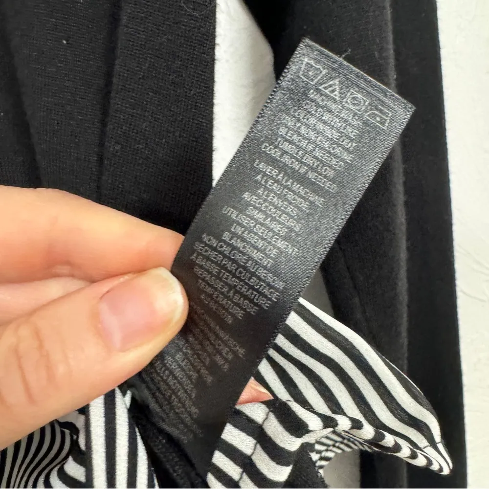 Adrianna Papell Black Sweater Striped Button Down Shirt Layered Womens S Preppy - Image 7