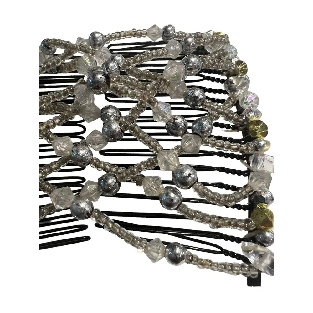 Magic Hair Comb Beaded Hair Clip Bun Bridal Hair 3" tall - Image 2