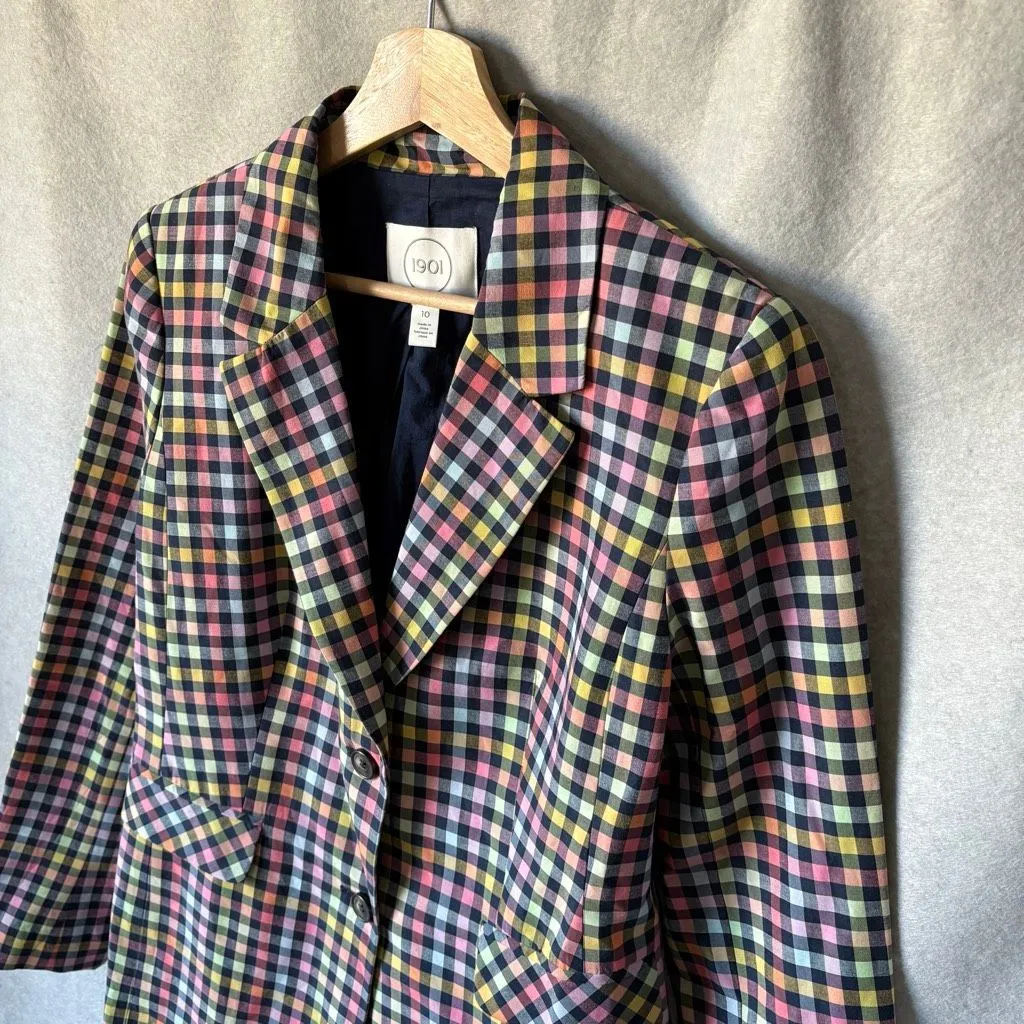1901 Blazer Jackets Womens Sz 10 Multi Gingham Check Single Breasted Tow Button - Image 2