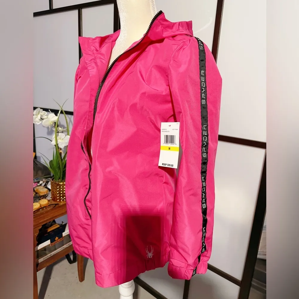 NWT Spyder Hit Pink windbreaker rain jacket active Full Zip Adjustable Hooded - Image 3