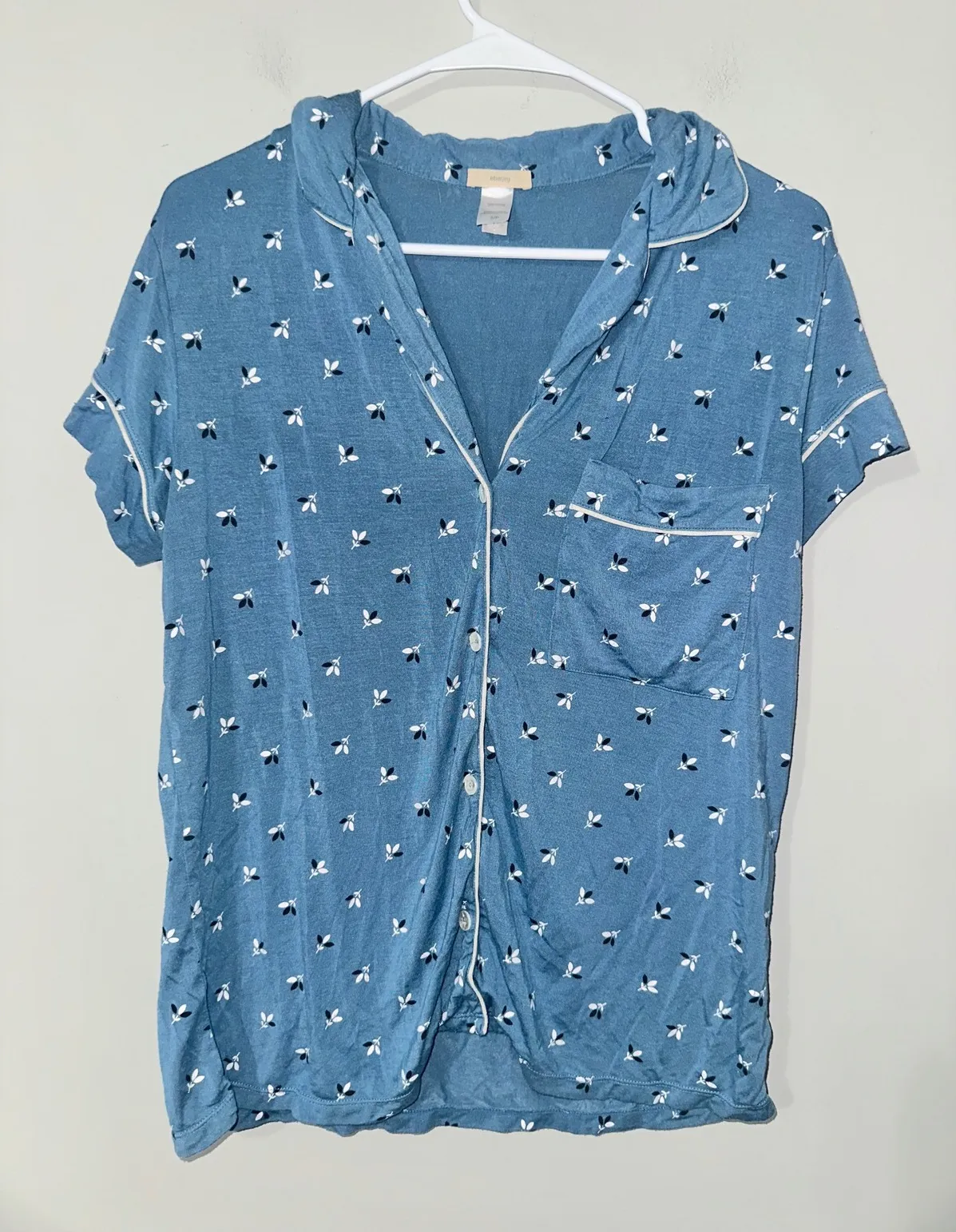 Eberjey Pajama Top Small Leaf Print Short Sleeve Button Up Sleepwear Size S - Image 1