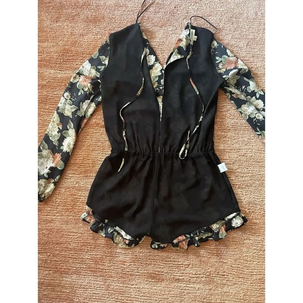 Cotton Candy La Floral Print Women’s lining long Sleeves Romper Size S New Black - Image 10