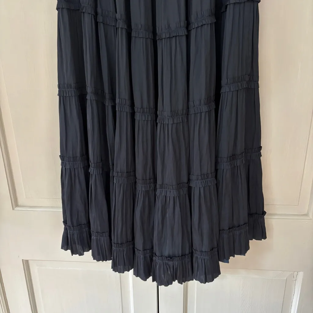 Ulla Johnson Louise Tiered Midi Skirt Midnight Navy Blue Plisse Satin Size 8 - Image 10