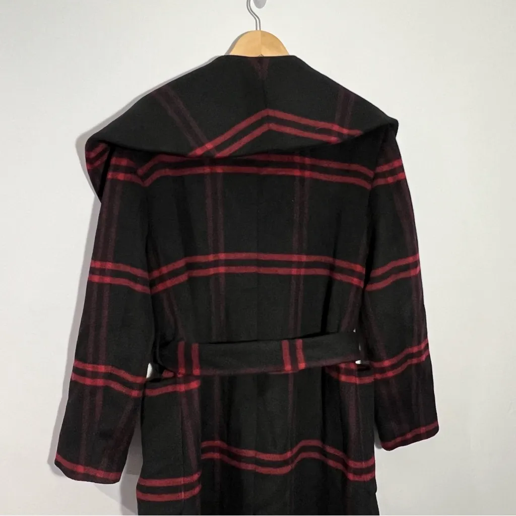 New Ann Taylor Plaid Wool Blend Shawl Collar Wrap‎ Coat Size Medium - Image 6
