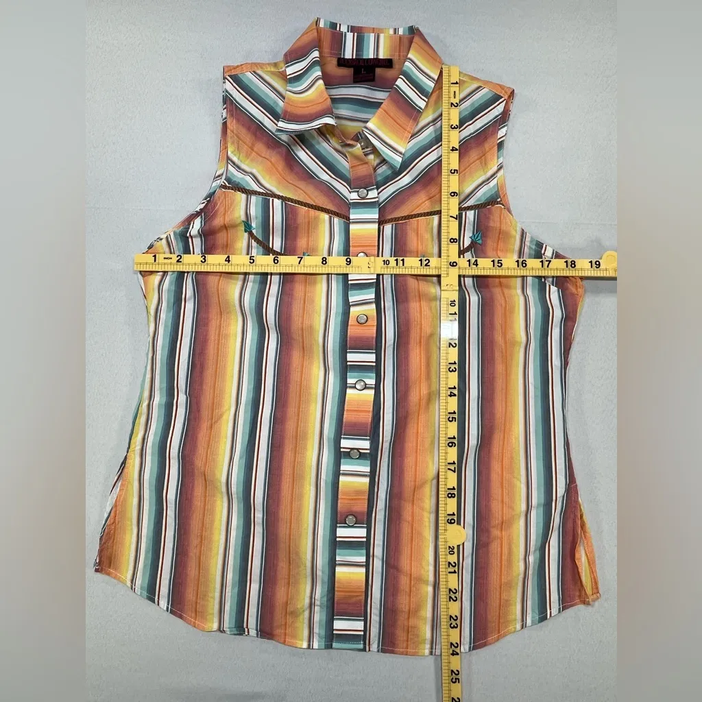 Rock & Roll Cowgirl Sleeveless Western Yoke Shirt w/Pearl Snaps Stripe Serape - Image 8