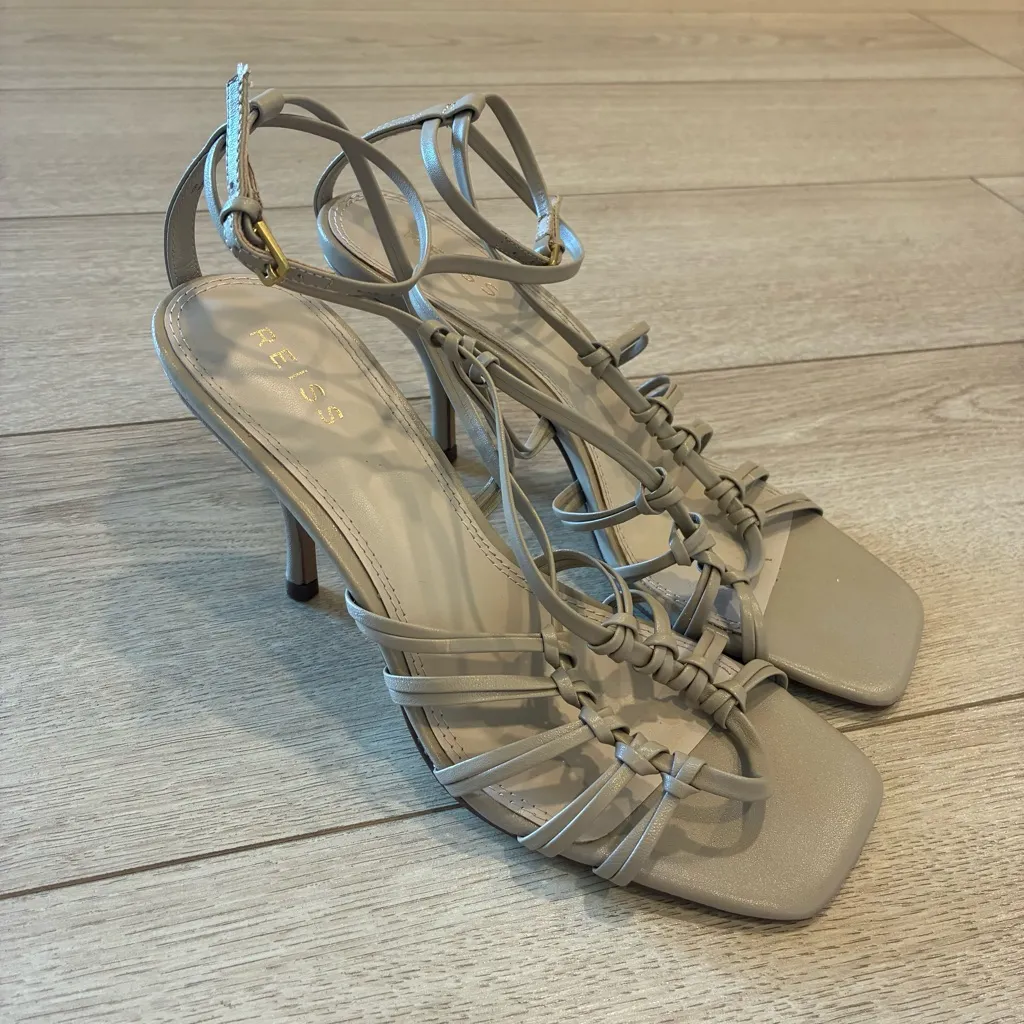 NEW Reiss Eva Strappy Sandal in Taupe Heel Pump Leather Size 7.5 - Image 2