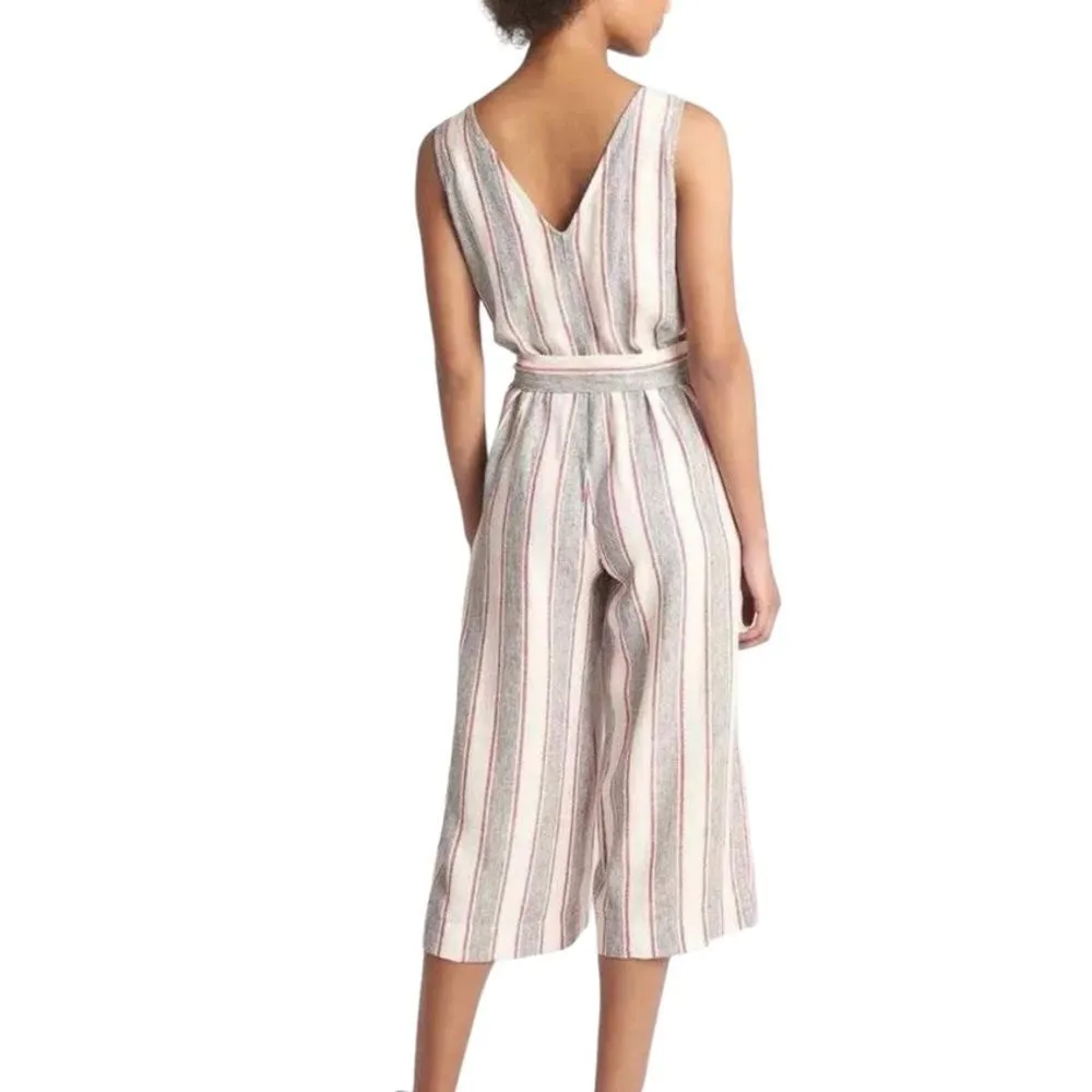 Gap Cream Red Grey Linen Capri Jumpsuit - Image 10