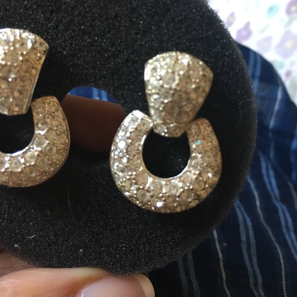 Vintage Roman crystal silver earrings - Image 2