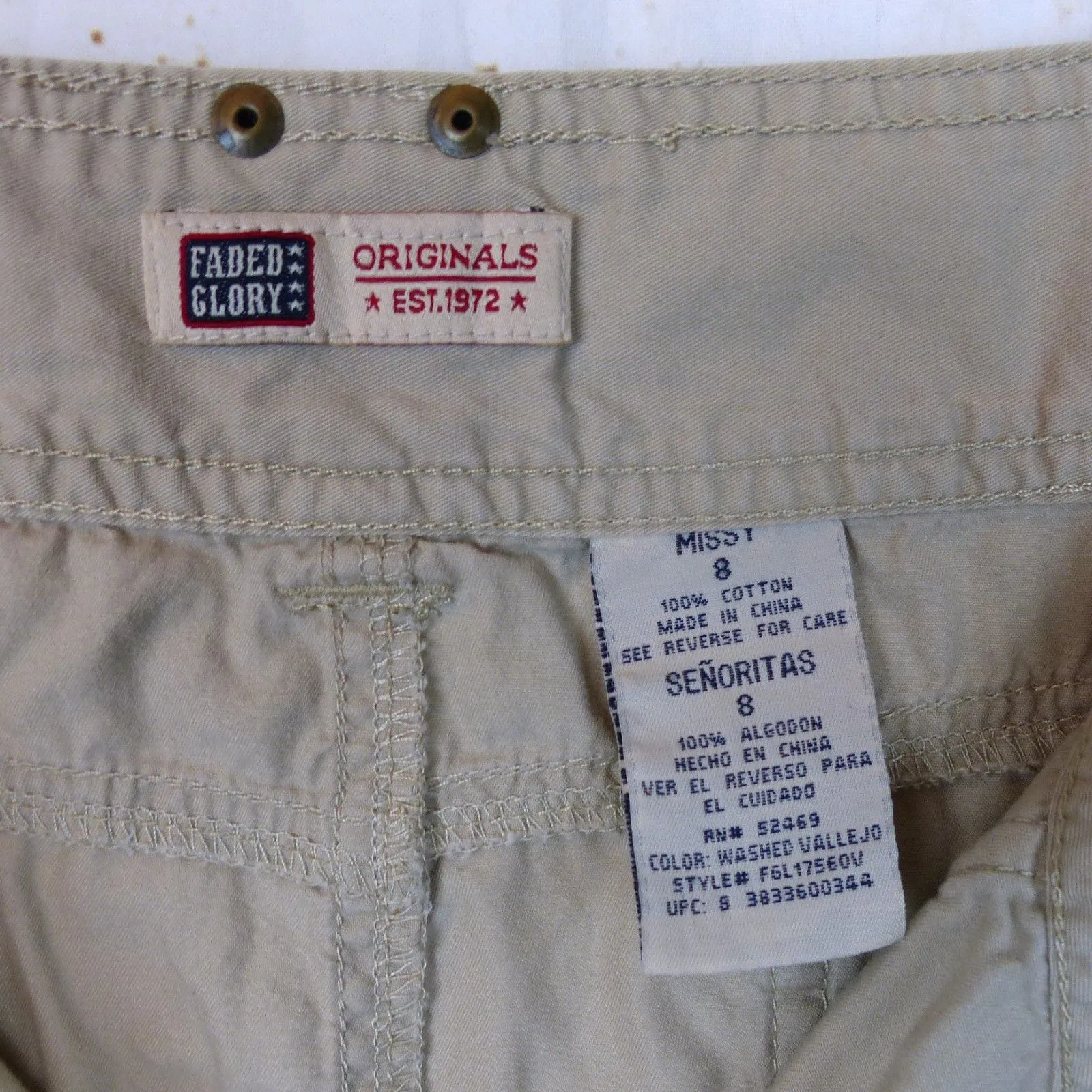 VTG Faded Glory Skirt 8 Khaki Cotton Cargo A-Line Godet Flared Midi Utility Y2K - Image 8