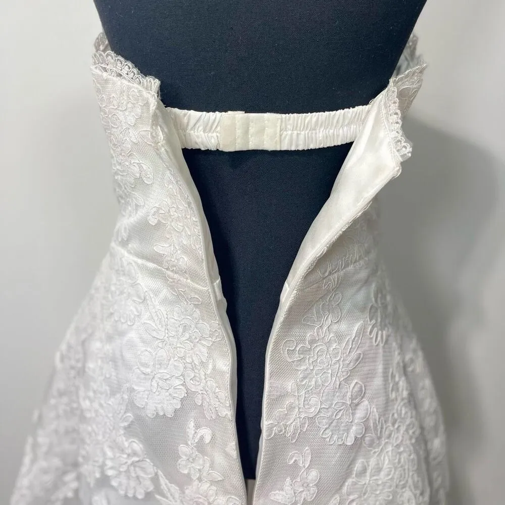 Strapless Mini Wedding Homecoming Prom Formal Dress Floral Lace No Label XS White - Image 9