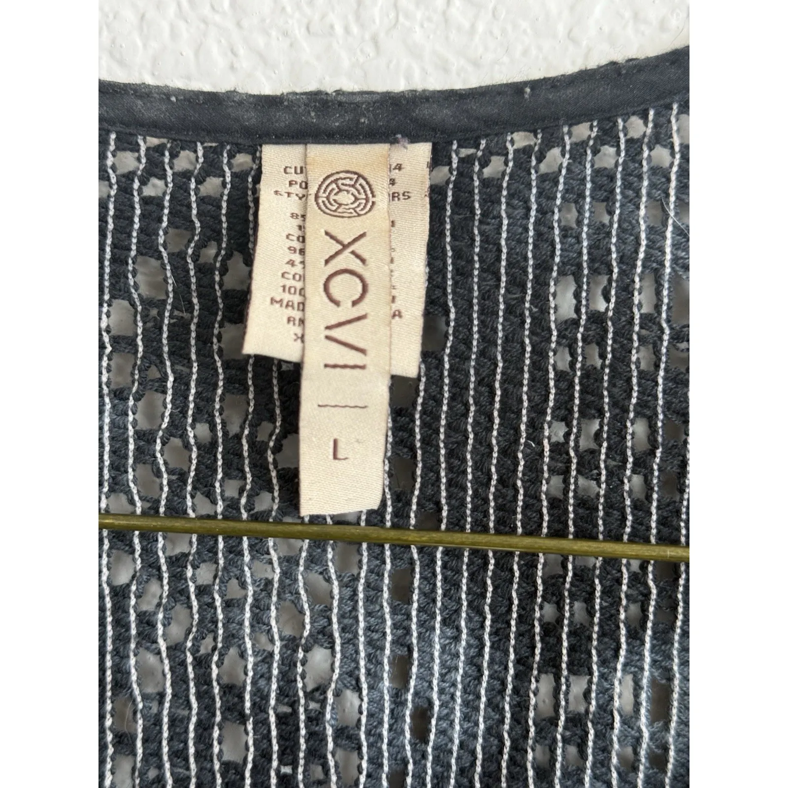 XCVI Tie-Dye Open Front Knit Cardigan Size Large  Crochet Boho Fringe Gray - Image 4