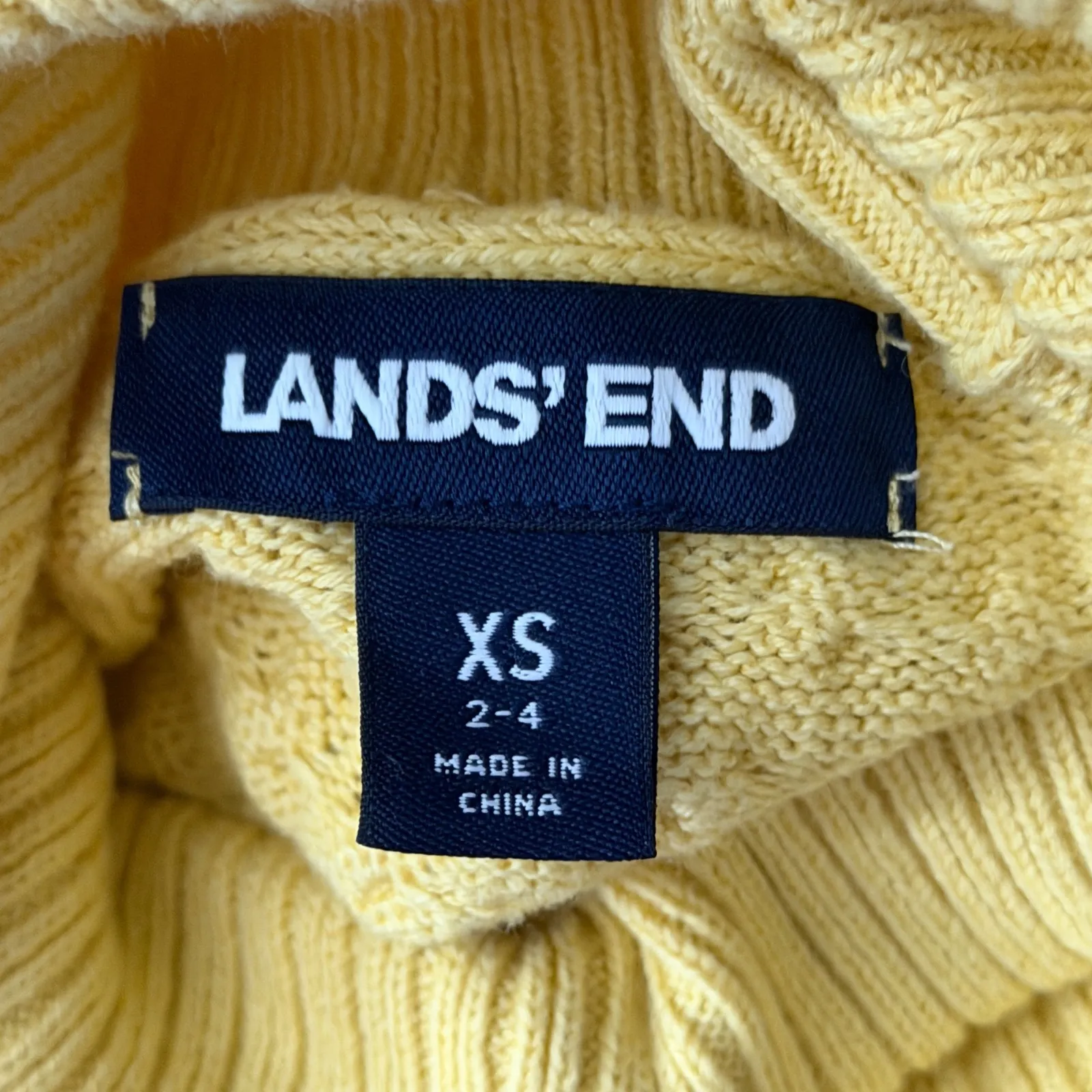 Lands End XS Yellow Cable Knit Turtleneck Sweater Cotton Preppy Coastal Grandma - Image 5