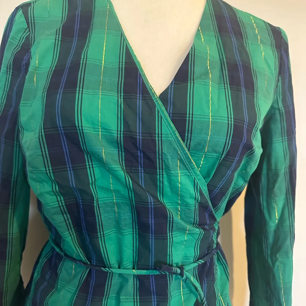 Southern Tide Tie Front Women's Marlena Top Shirt Blue Green Plaid S - Image 5