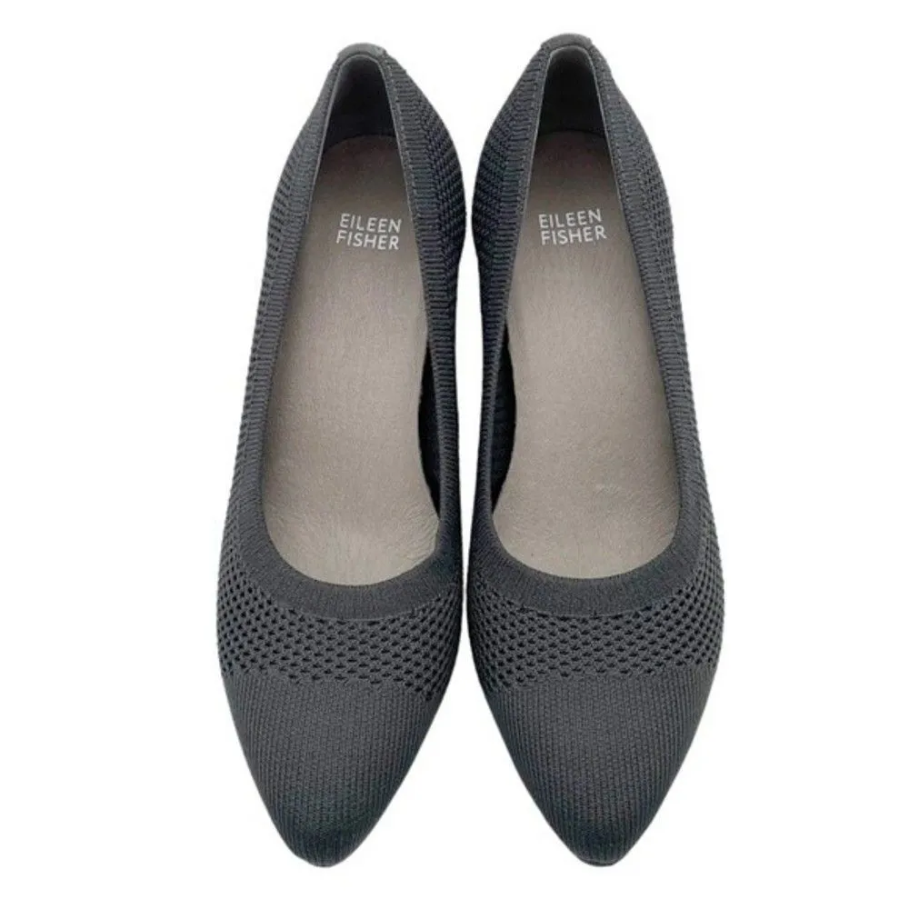 Eileen Fisher Shoes Kiss Knit Sock Pump Suede Heel Charcoal Gray Womens Size 8.5 - Image 4