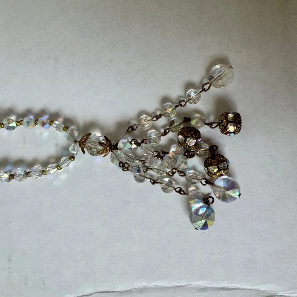 Vintage AB Crystal Gold Tone Filigree Chandelier Pendant Necklace Estate Jewelry - Image 6