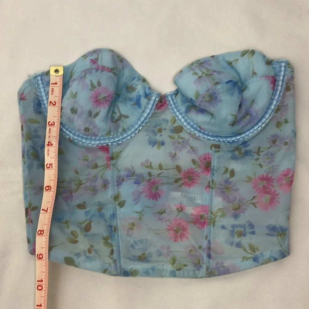 Vassarette Floral Blue Sheer Bustier Top woman’s size 36 B - Image 6