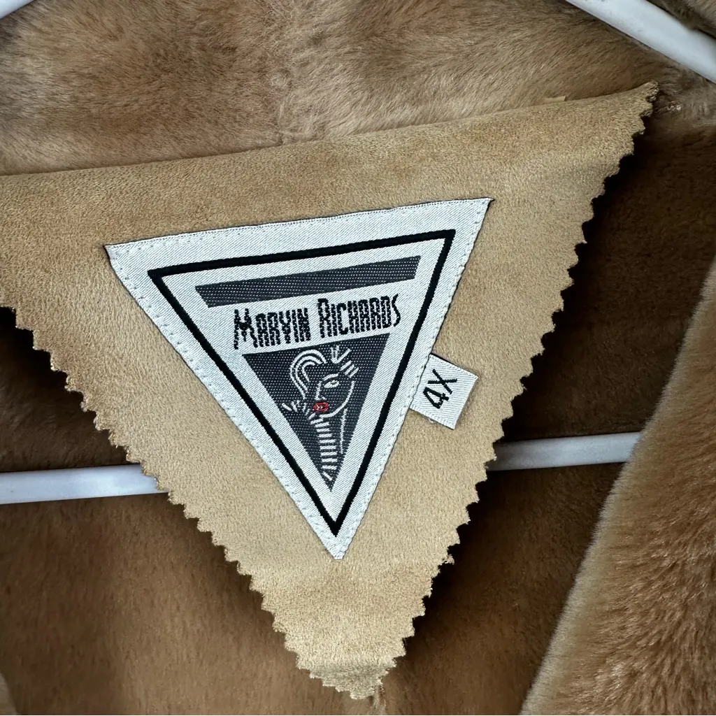 Marvin Richards Vintage Faux Suede and Fur Coat Tan Neutral Womens 4X - Image 2
