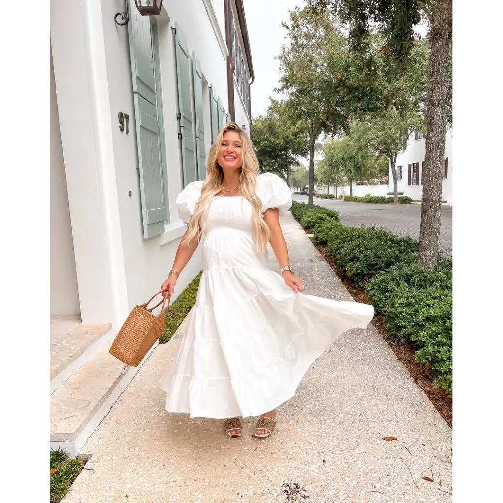 PETAL & PUP Annette Puff Sleeve Midi A-Line Dress in White Size Small - Image 2