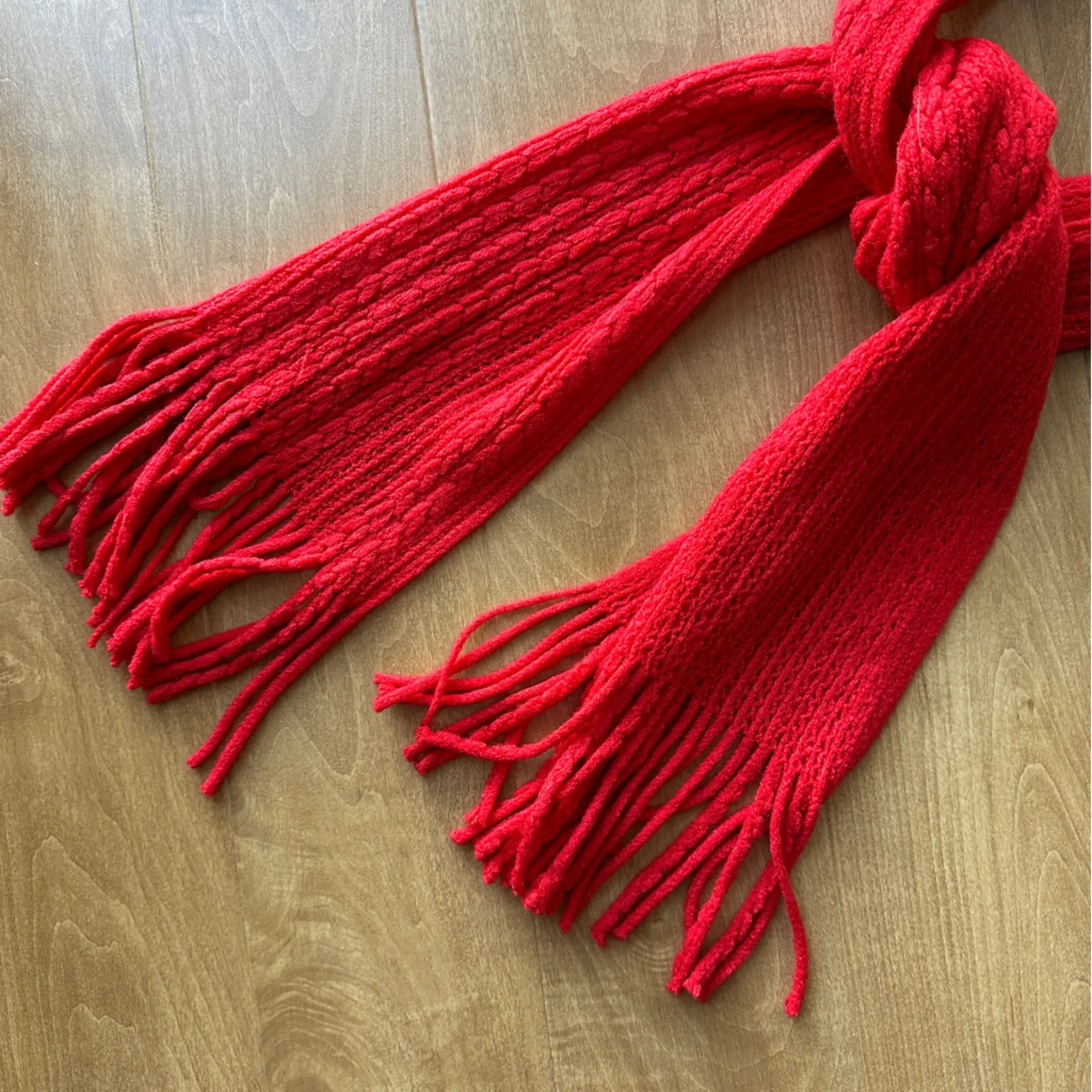 New York & Company Red Woven Fringe Scarf, Cozy Holiday Accessories - Image 3
