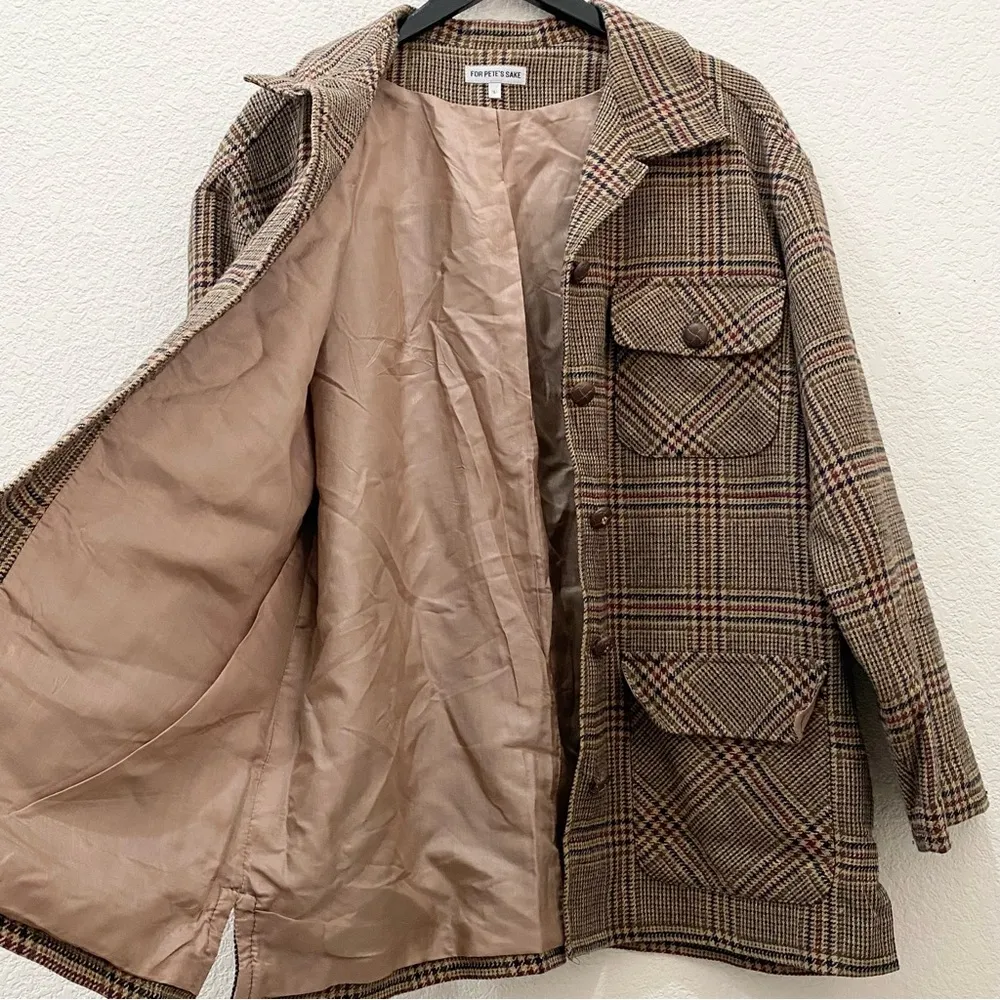 Vintage For Pete’s Sake Brown/Tan Houndstooth Oversized Blazer Jacket Size L - Image 8