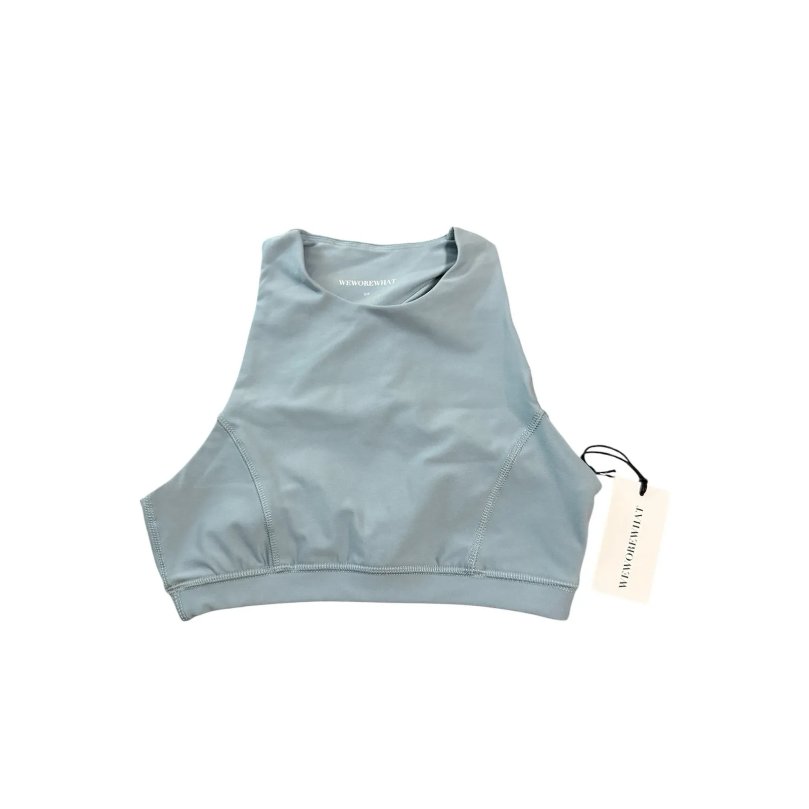 NEW WeWoreWhat High Neck Sports Racer Back Bra Dusty Blue Size Small‎ Athletic - Image 3