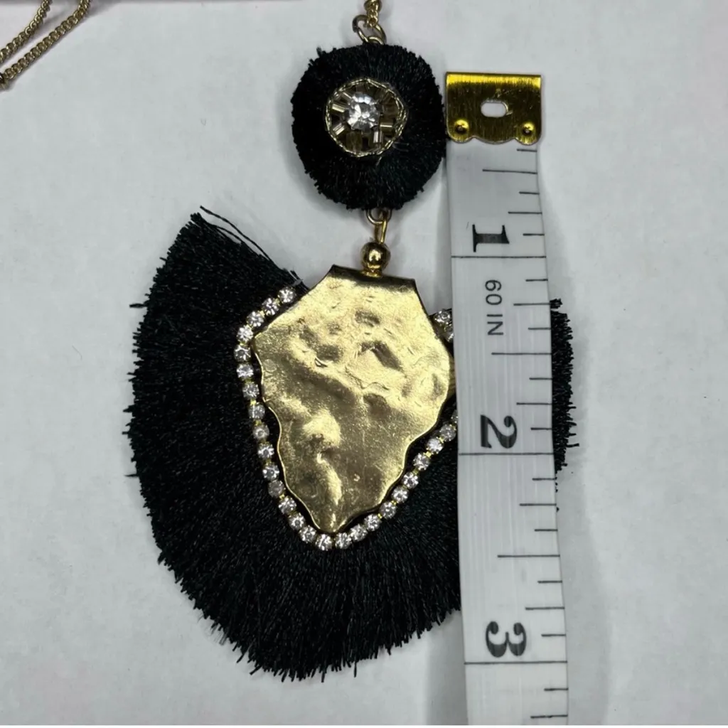 SHIRALEAH CHICAGO Caroline Black Necklace Fringe Tassel Fan Rhinestone Boho NWT - Image 5
