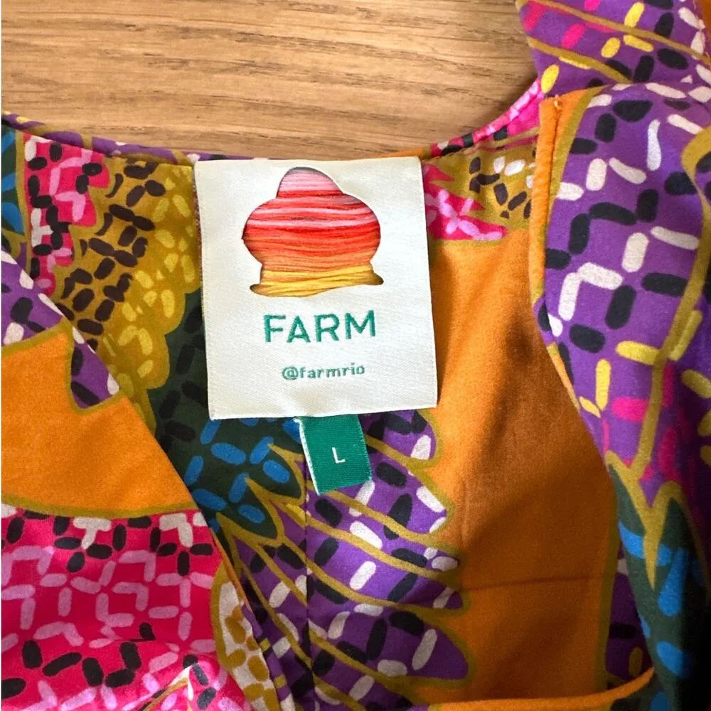 Farm Rio - Macaw Print Puff Sleeve Dress in Orange & Purple Multi - Image 3