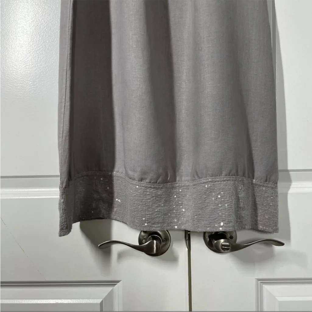 Lungo L’arno 100% Linen with Sequins Neckline and Hem Shift Dress S Silver - Image 9