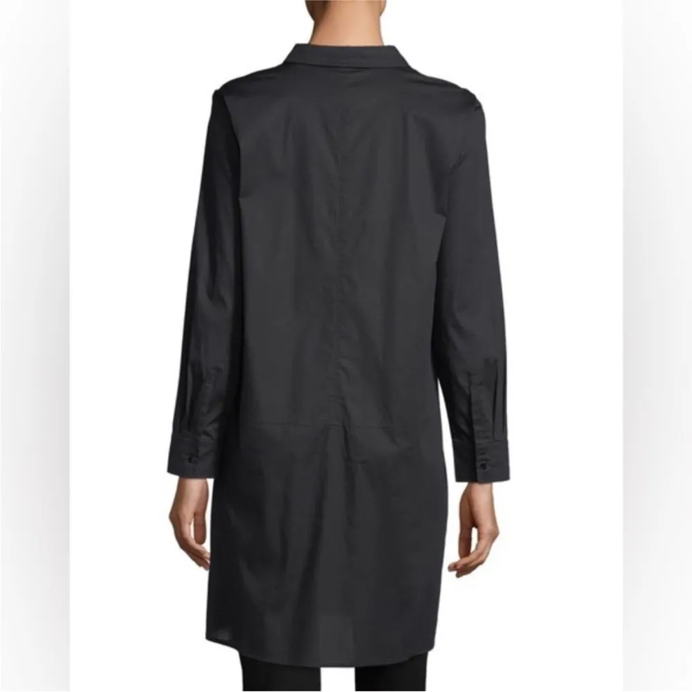 EILEEN FISHER ORGANIC COTTON STRETCH LAWN SHIRT DRESS - BLACK - PLUS SIZE 2X - Image 2
