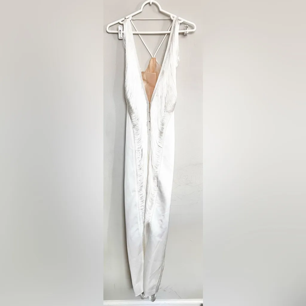 NWOT Cult Gaia Renata Draped Fringe Halter Gown Off White Bridal Wedding Size M - Image 6