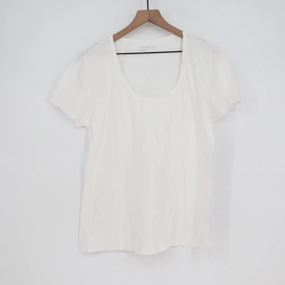 AMERICAN GIANT Women's White Cotton T Shirt Size L Made in USA Scoop Neck Size L - Image 2