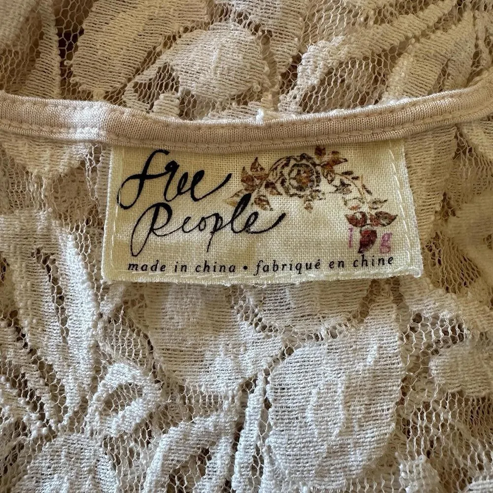 Free People Sleeveless Lace Overlay Dress Sheer Trapeze Flare Coverup Size Large - Image 3