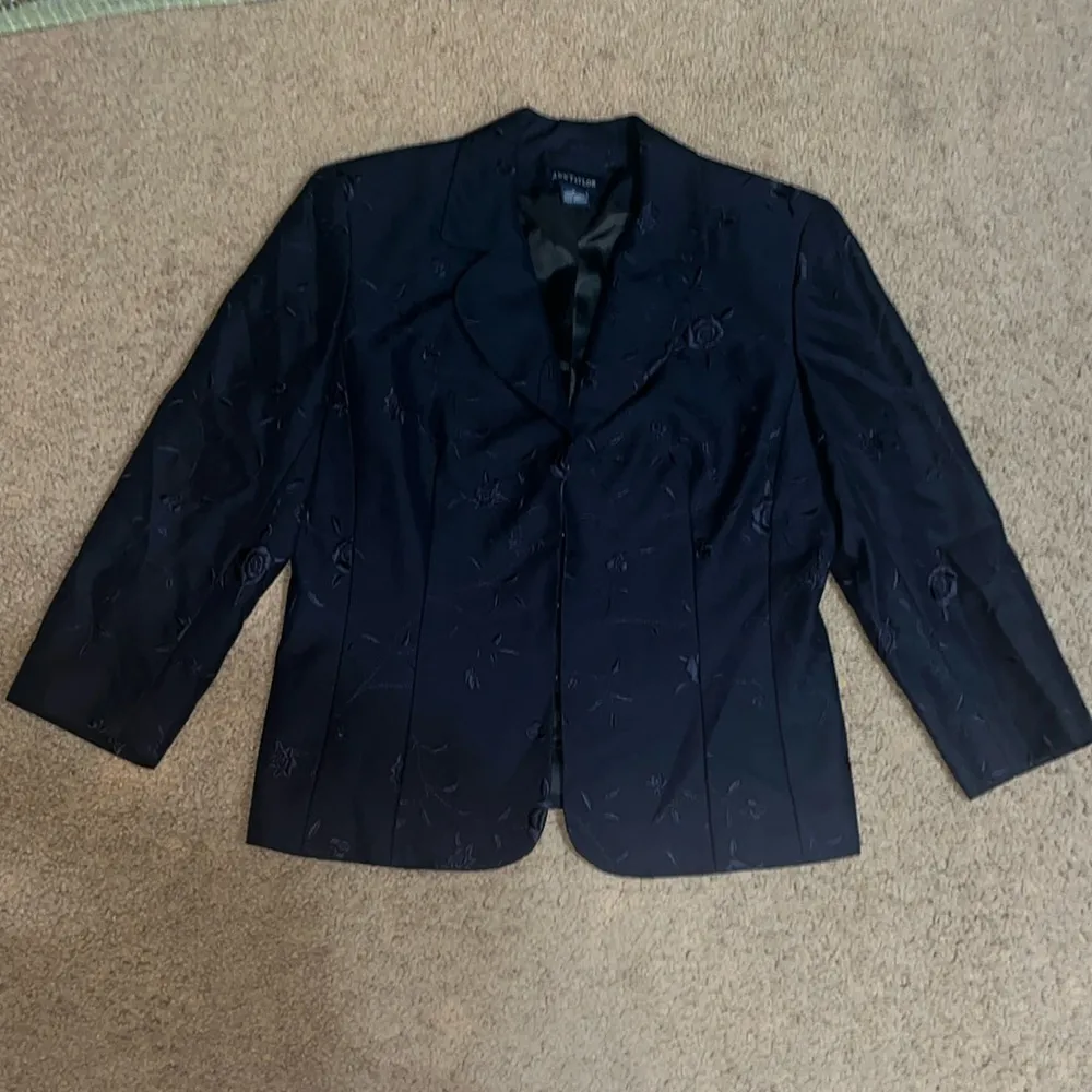 Ann Taylor Vintage Floral‎ Embroidered Silk Suit Set Blazer Trouser Blue 4/6 - Image 4