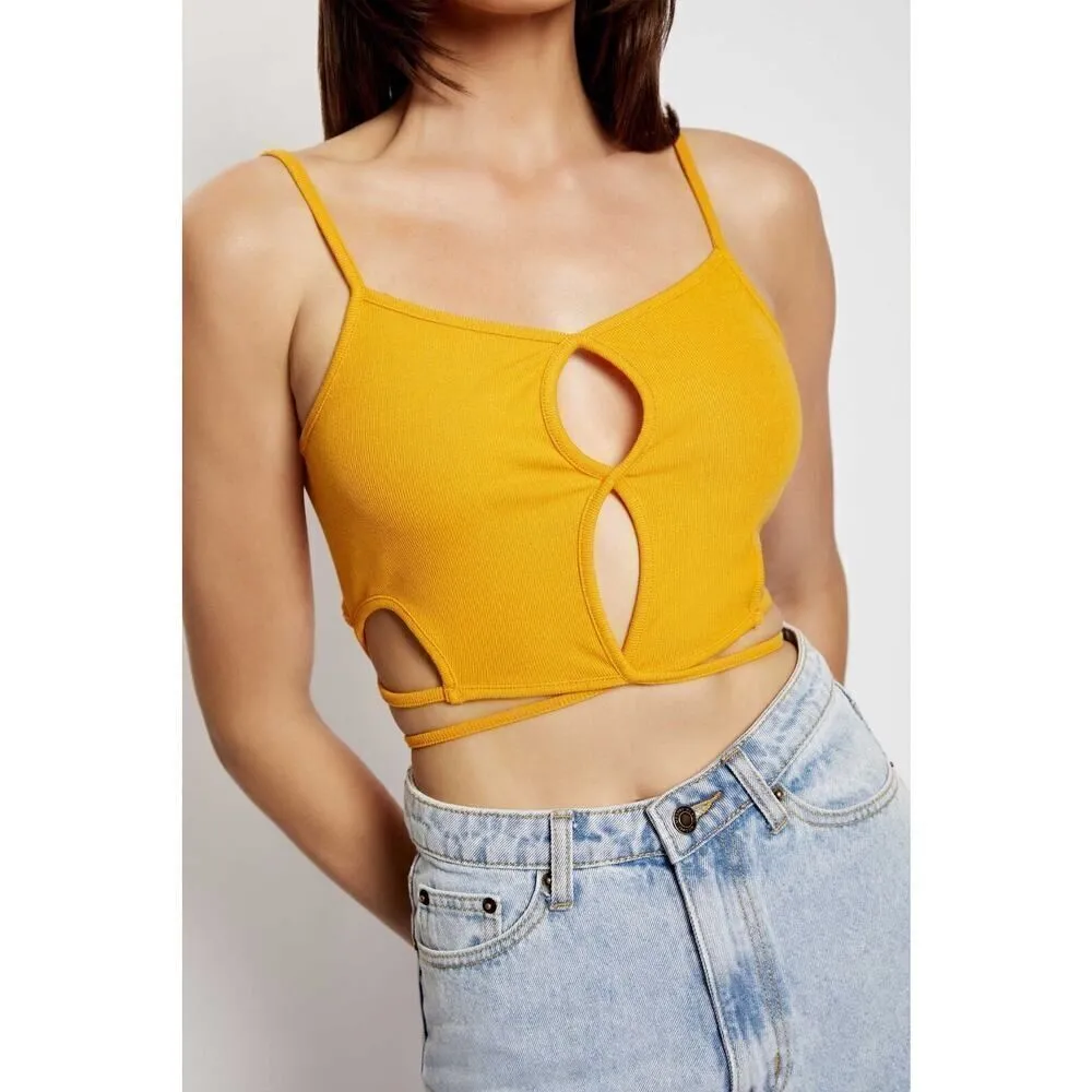 NEW! MESHKI ribbed tan brown ayesha cutout singlet tank top size medium - Image 2