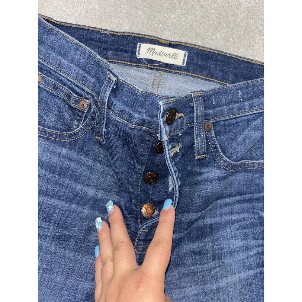 Madewell 10"‎ High Riser Skinny Jeans Size 25 Distressed Hem Button Fly - Image 3