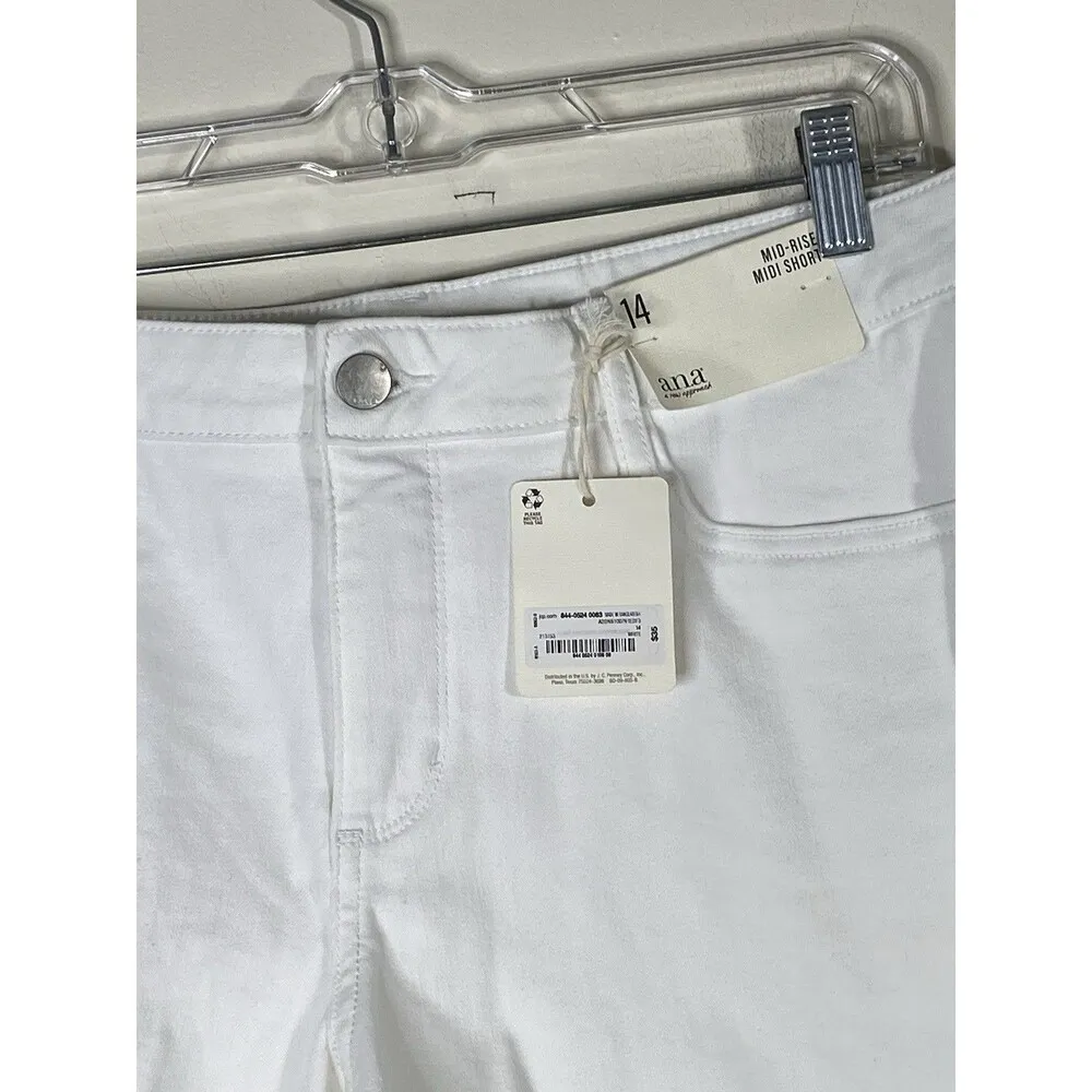 A.N.A -A New Approach Mid Rise Midi Denim Short Women 14 White 5 Inch Inseam NEW - Image 2