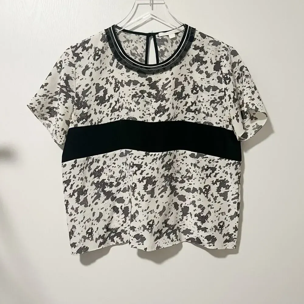 JONATHAN SIMKHAI Printed Silk Short‎ Sleeve Top size XS White - Image 3