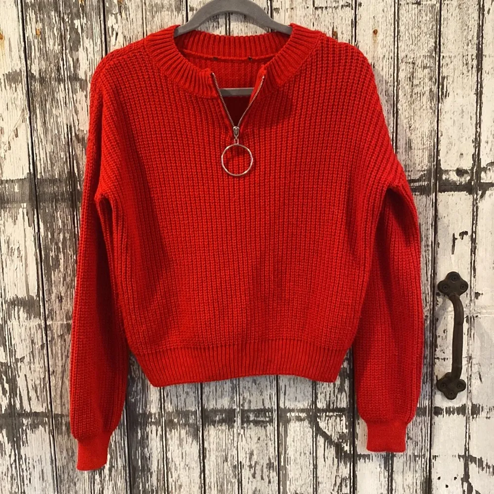 Primark chunky knit red zip sweater - Image 3