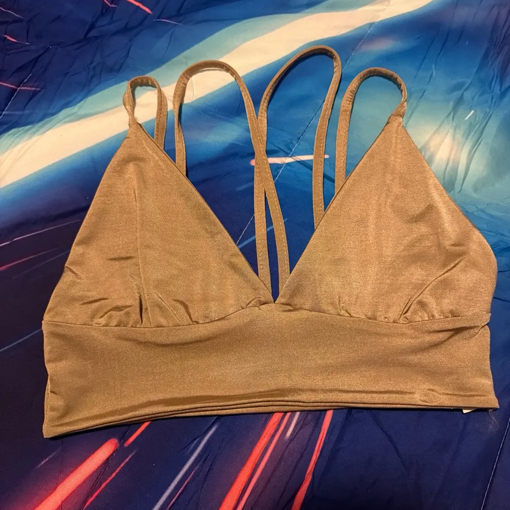 Boohoo Tan/Champagne/Gold Wide Leg Pants & Bralette Set size 10UK 6US or S - Image 2