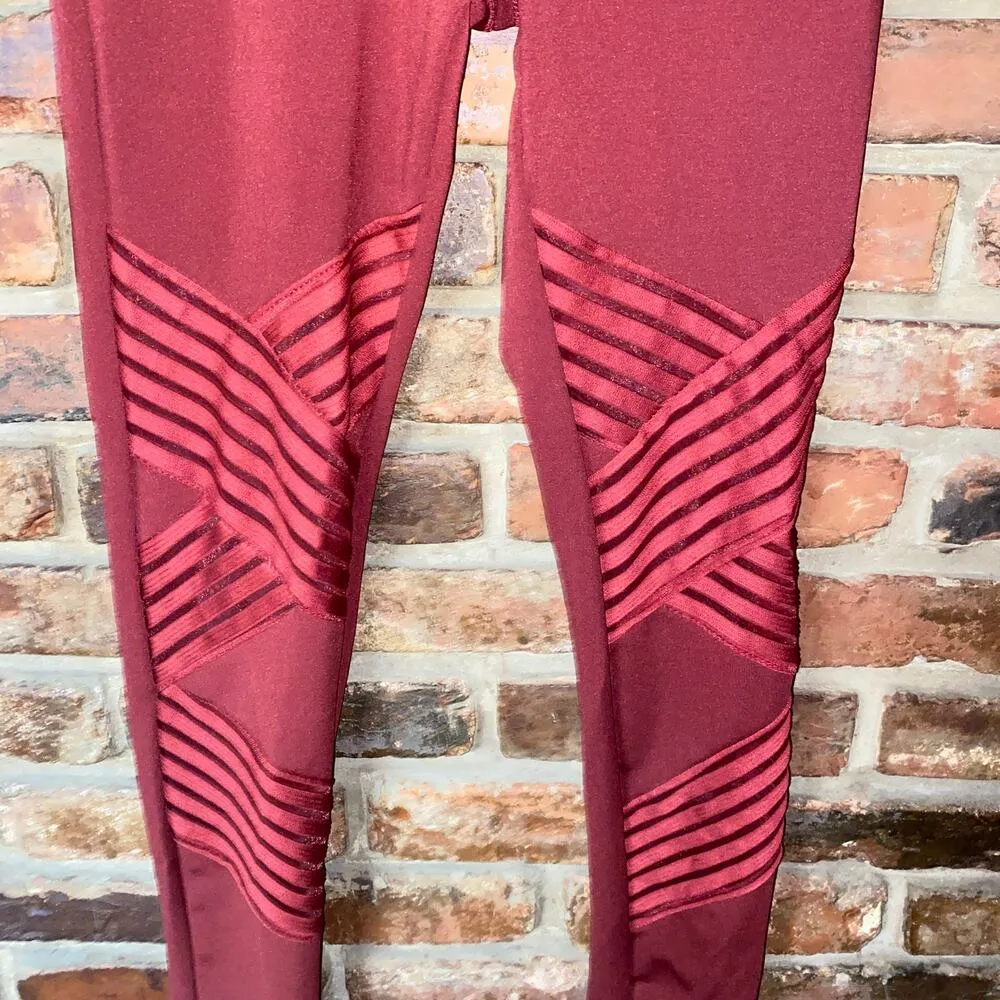 It's All Leggings Strappy Sheer Mesh Maroon Red Women's Size S/M Small/Medium - Image 2