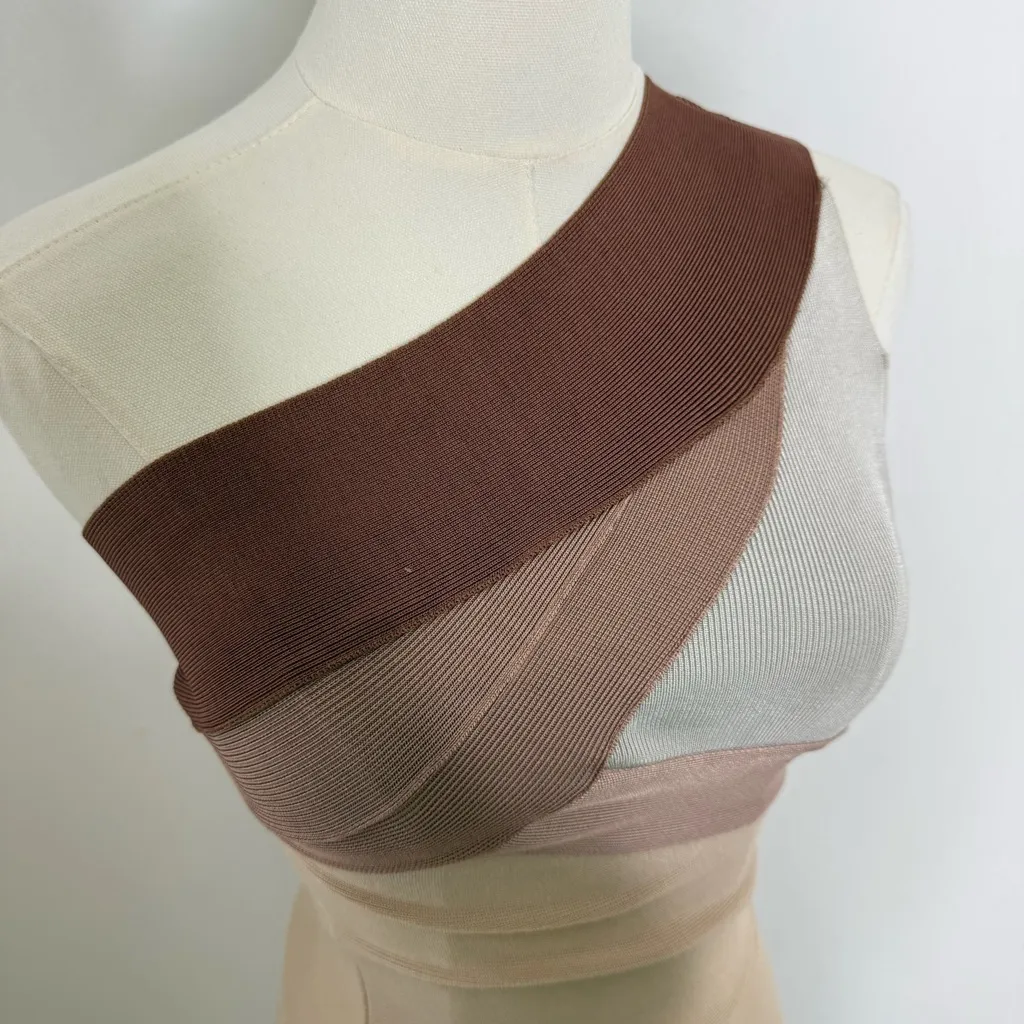 Hervé Léger One Shoulder Colorblock Bandage Dress – Size Small - Image 8