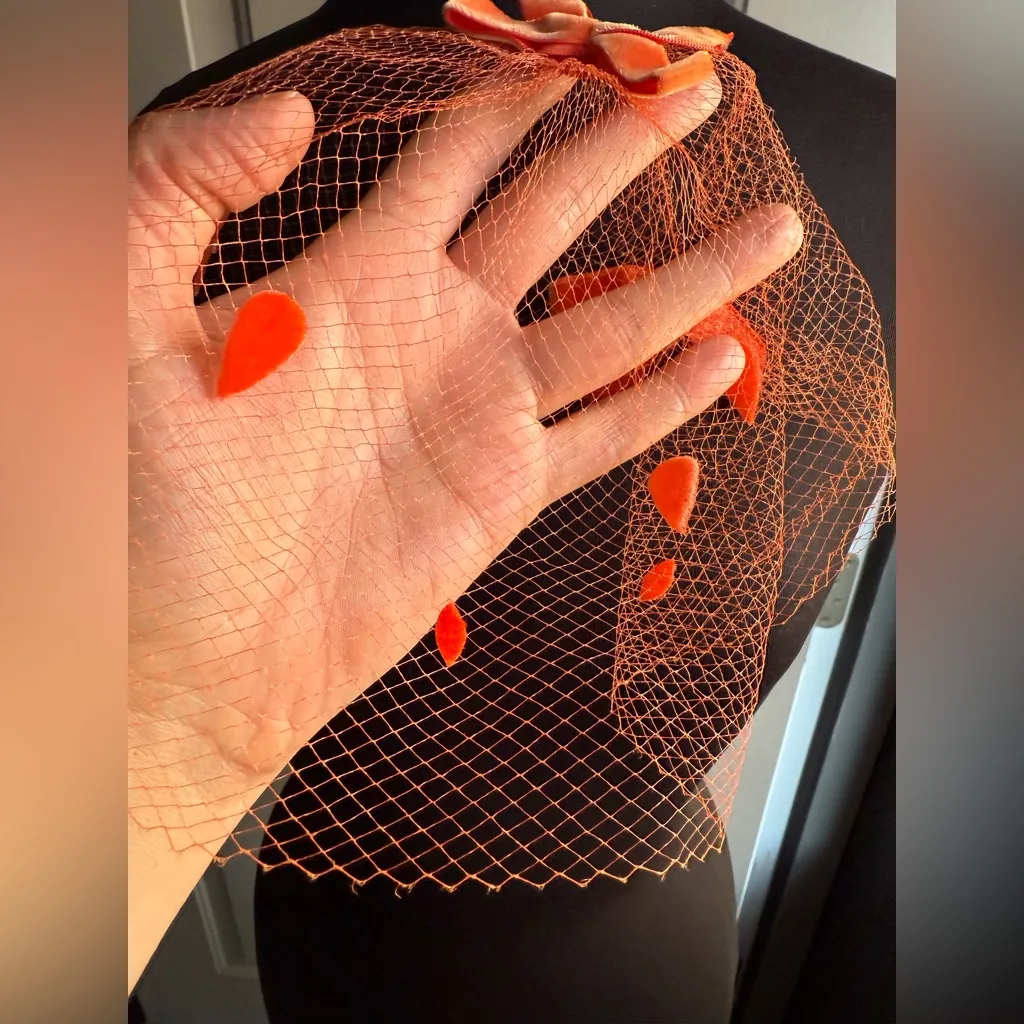 Vintage orange netted velvet bow hair net Red - Image 3